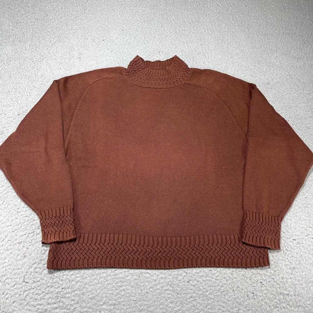 Vintage Pendleton Sweater Womens Large Brown Cotton Mock Neck Knit Pullover‎